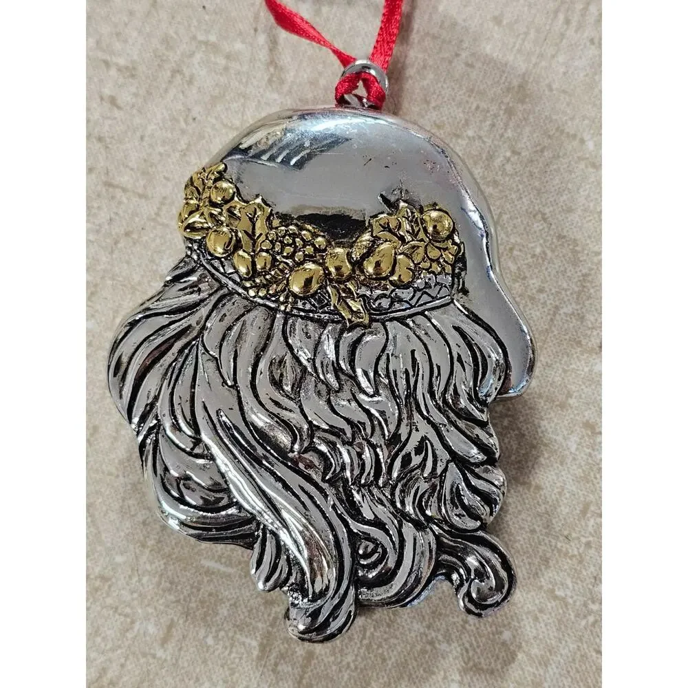 Mixed Metal Victorian Style Christmas Ornaments Santa Sleigh Silver Gold